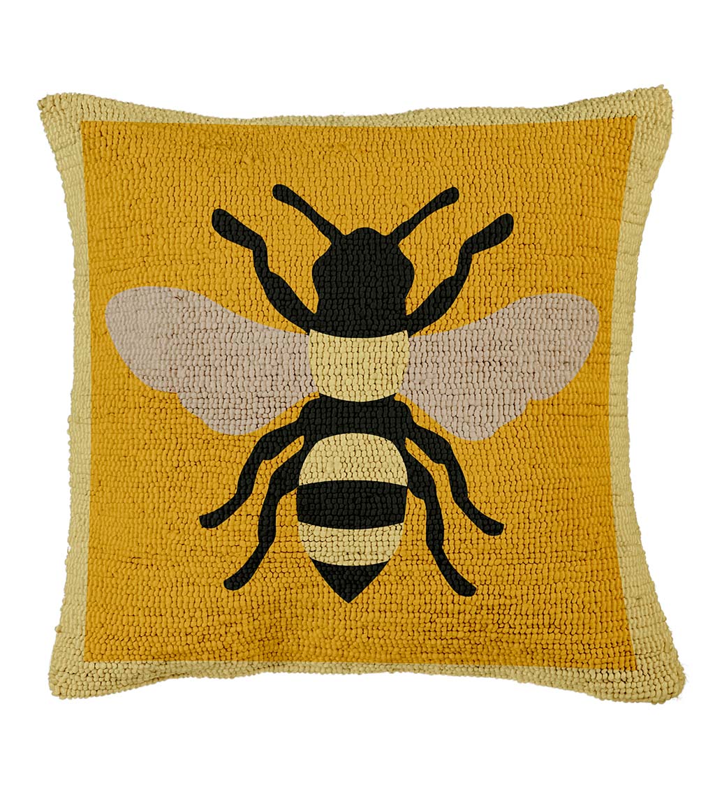 Indoor/Outdoor Hooked Honey Bee Throw Pillow