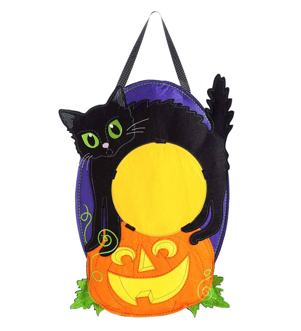 Halloween Black Cat and Jack-O-Lantern Hanging Felt Door Décor