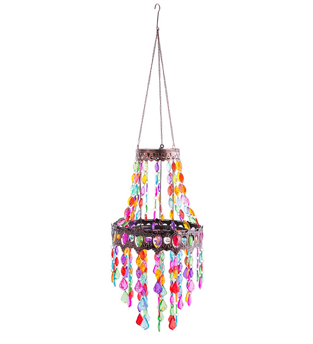 Small Colorful Beaded Solar-Powered Metal Chandelier
