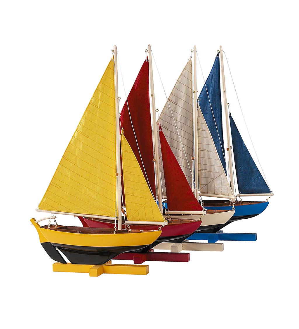 Handcrafted Wood and Fabric Sailboat Models, Set of 4
