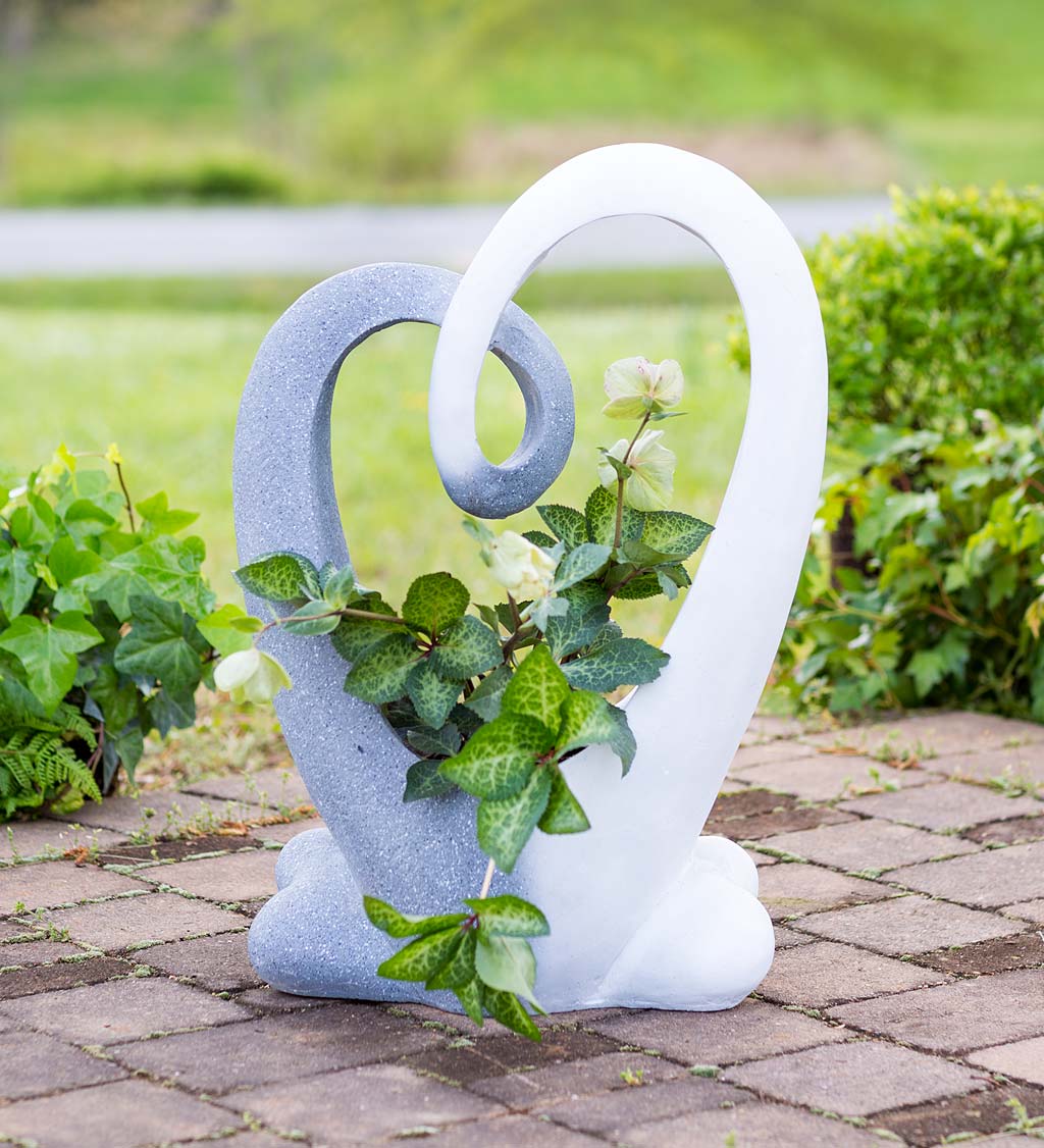 White and Granite-Color Abstract Outdoor Heart-Shaped Planter