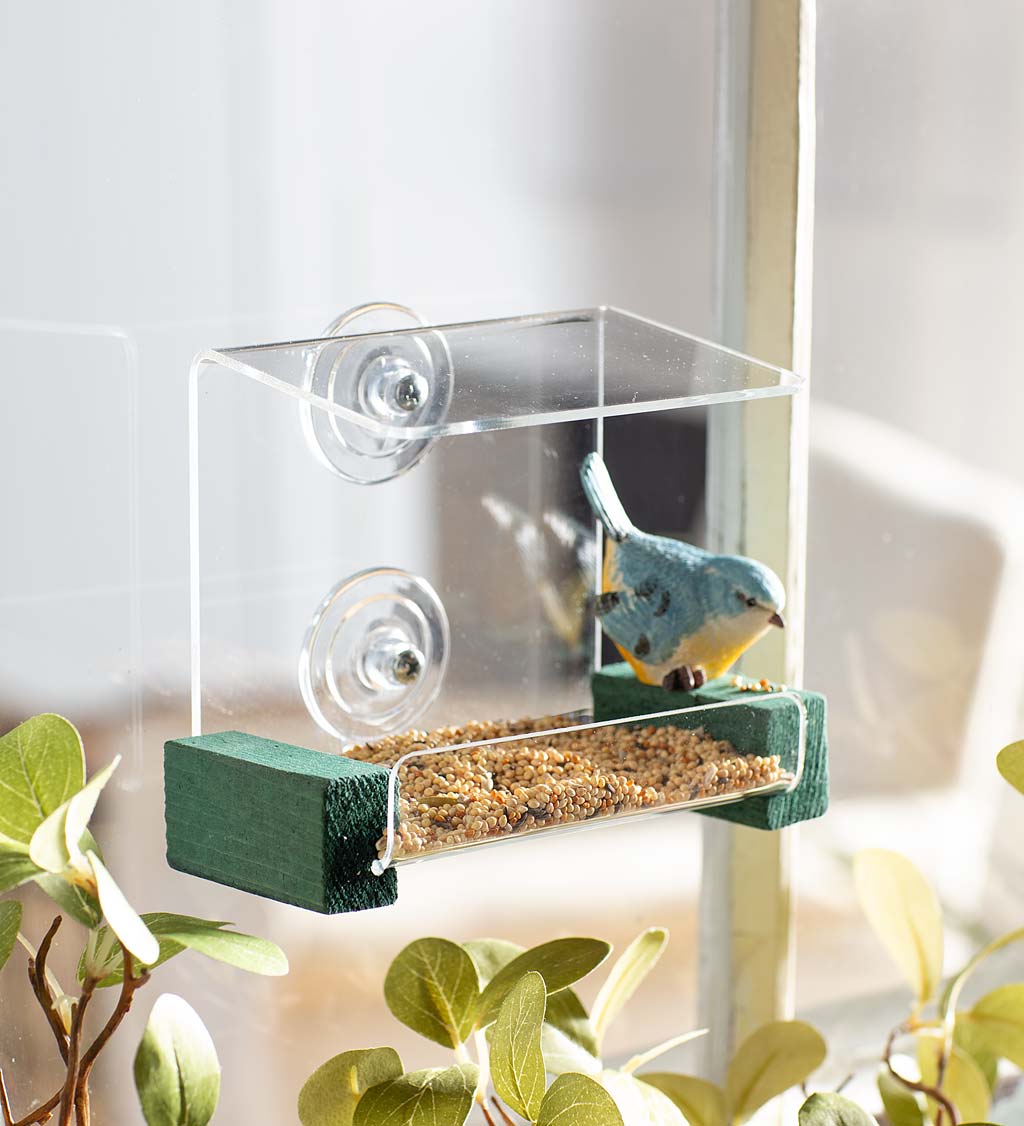 Mini Suction-Cup-Mount Clear Acrylic Window Bird Feeder