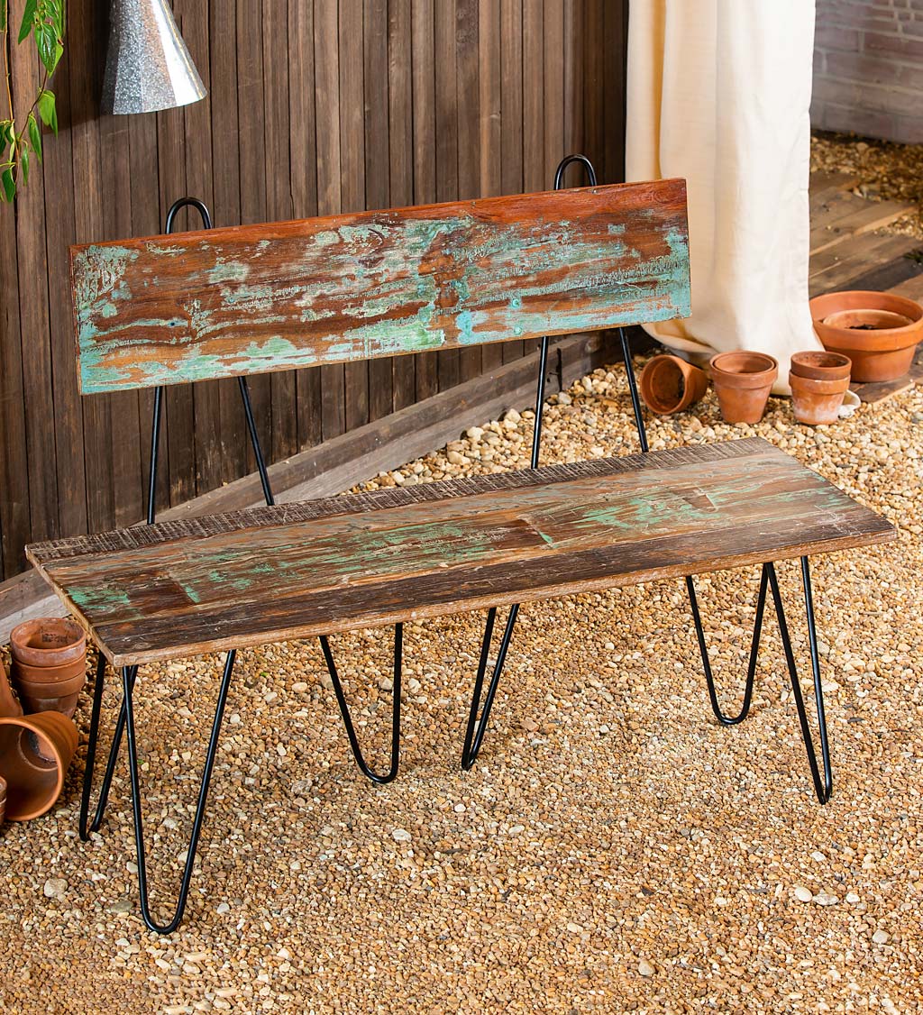 Indoor Outdoor Rustic Metal And Distressed Wood Bench Wind And Weather