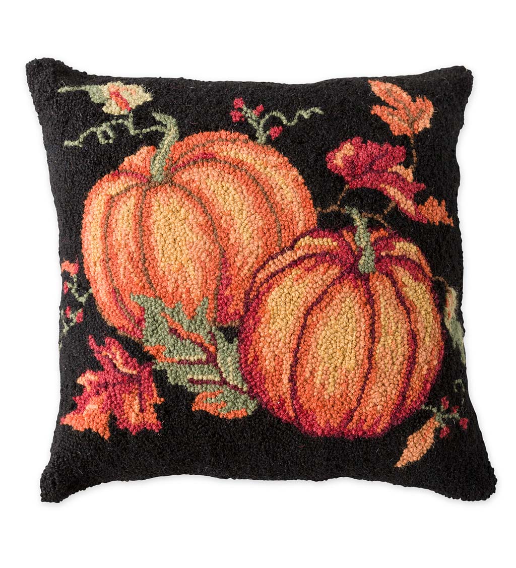Hand-Hooked Wool Fall Pumpkins Pillow