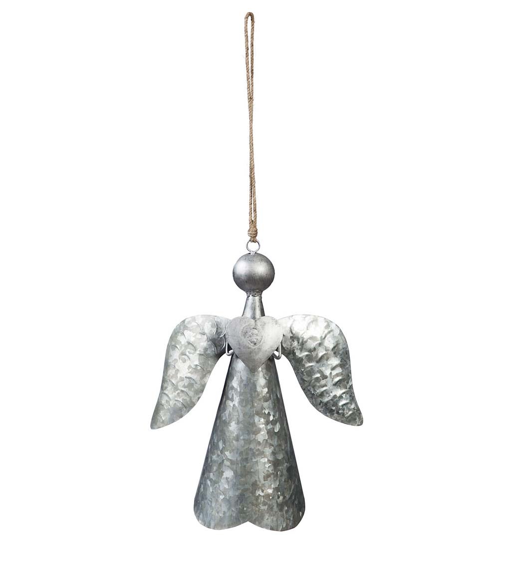 Rustic Metal Angel Ornaments, Set of 2