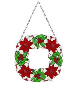 18-Inch Diameter Stained Glass Poinsettia Holiday Wreath
