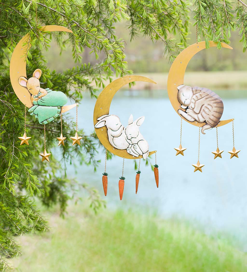Lighted Hanging Metal Moon with Animals Indoor/Outdoor Decoration