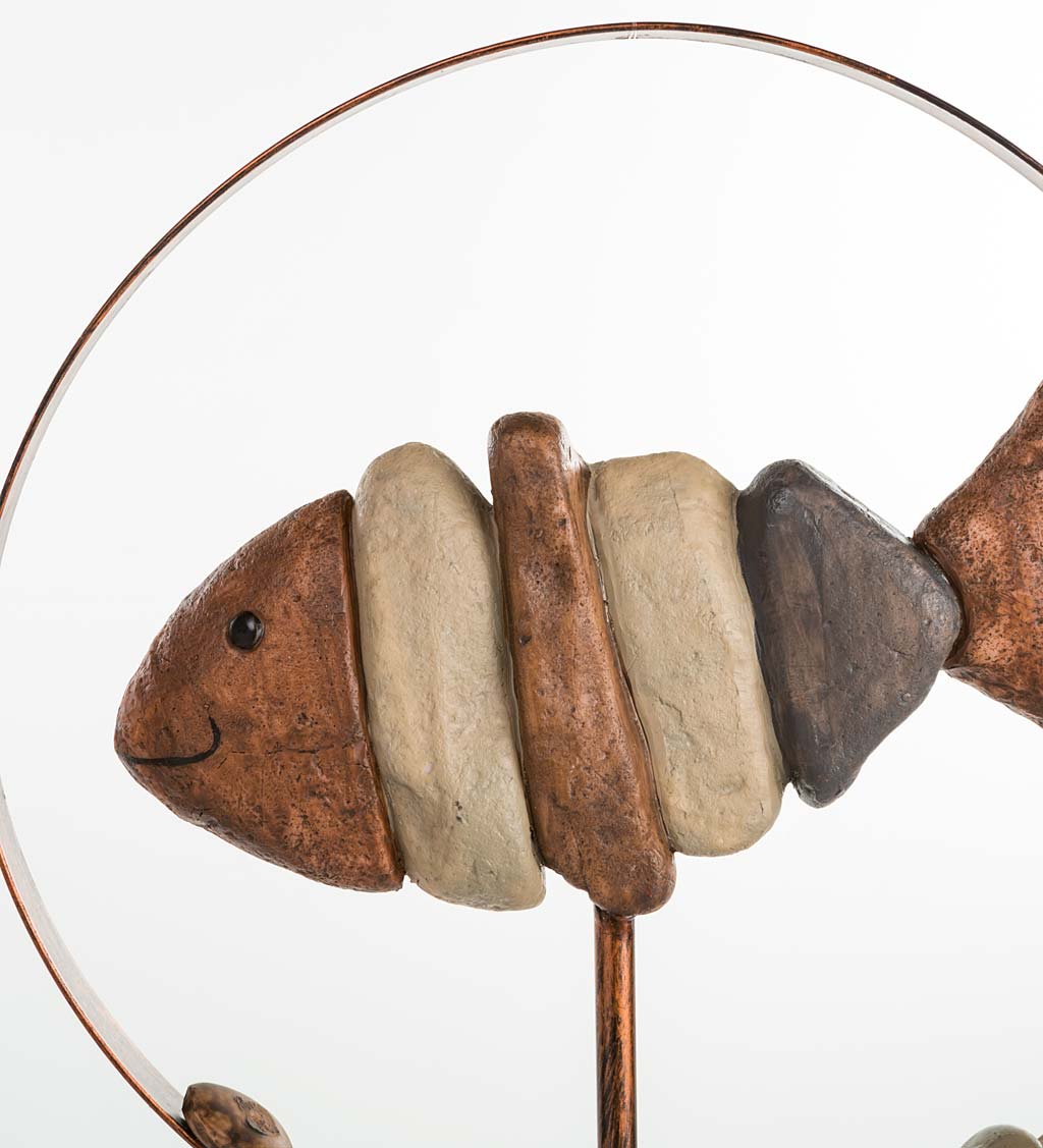 Faux Rocks Decorative Fish in Metal Hoop Garden Stake