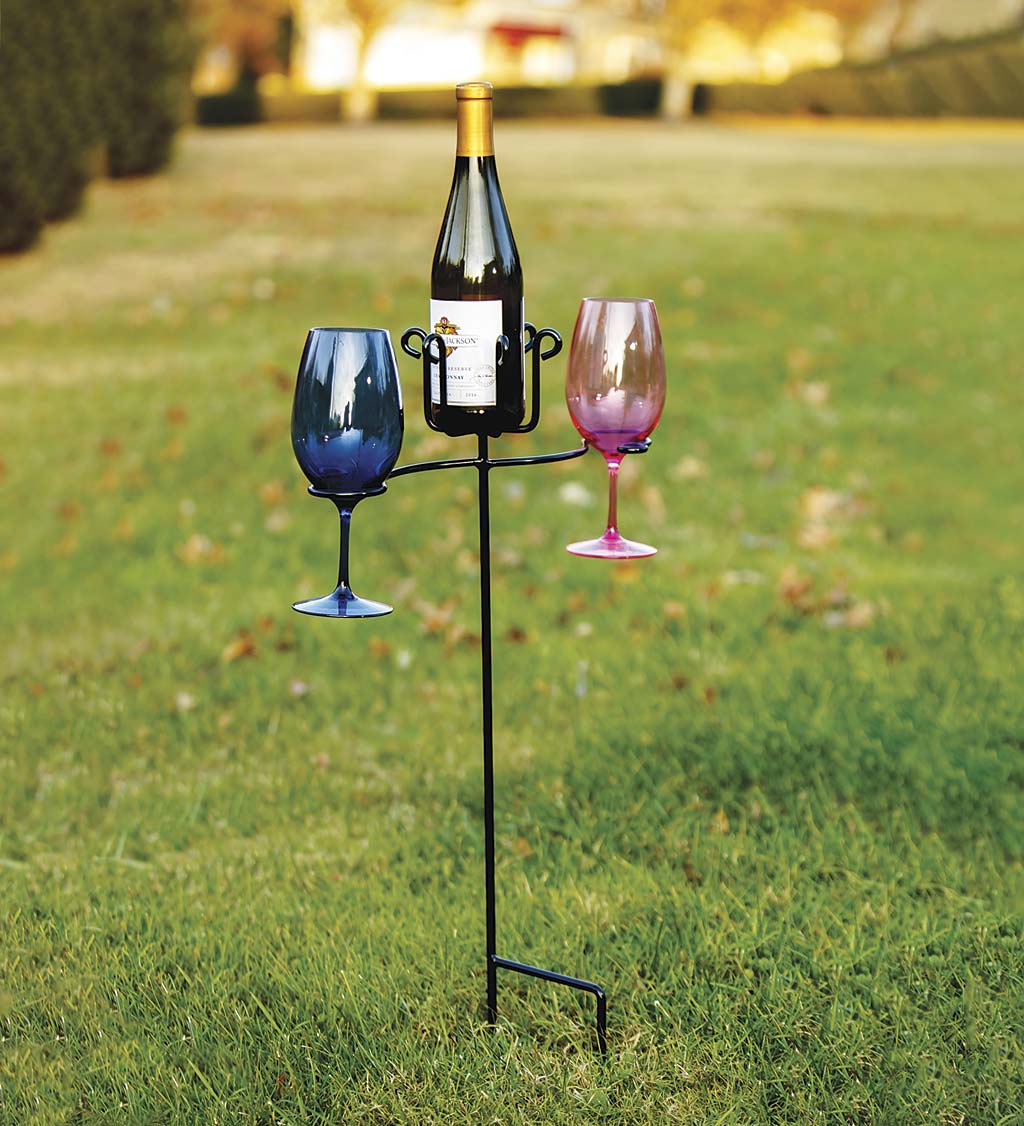 Wrought Iron Wine Bottle and Glass Stake
