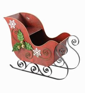 Red Metal Indoor/Outdoor Holiday Sleigh Decoration