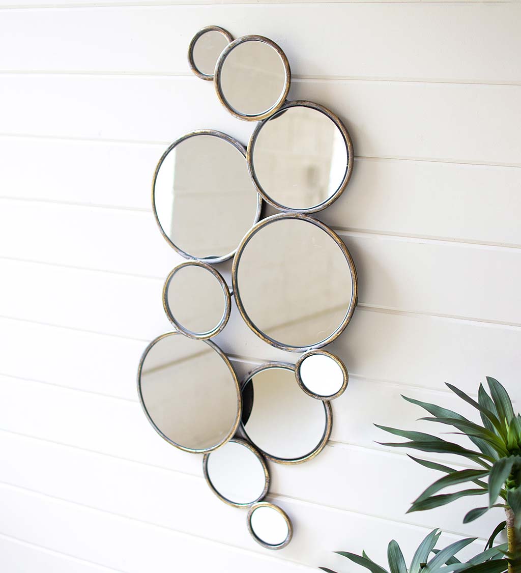 Bubbles Metal Wall Mirror with Weathered Brass Finish