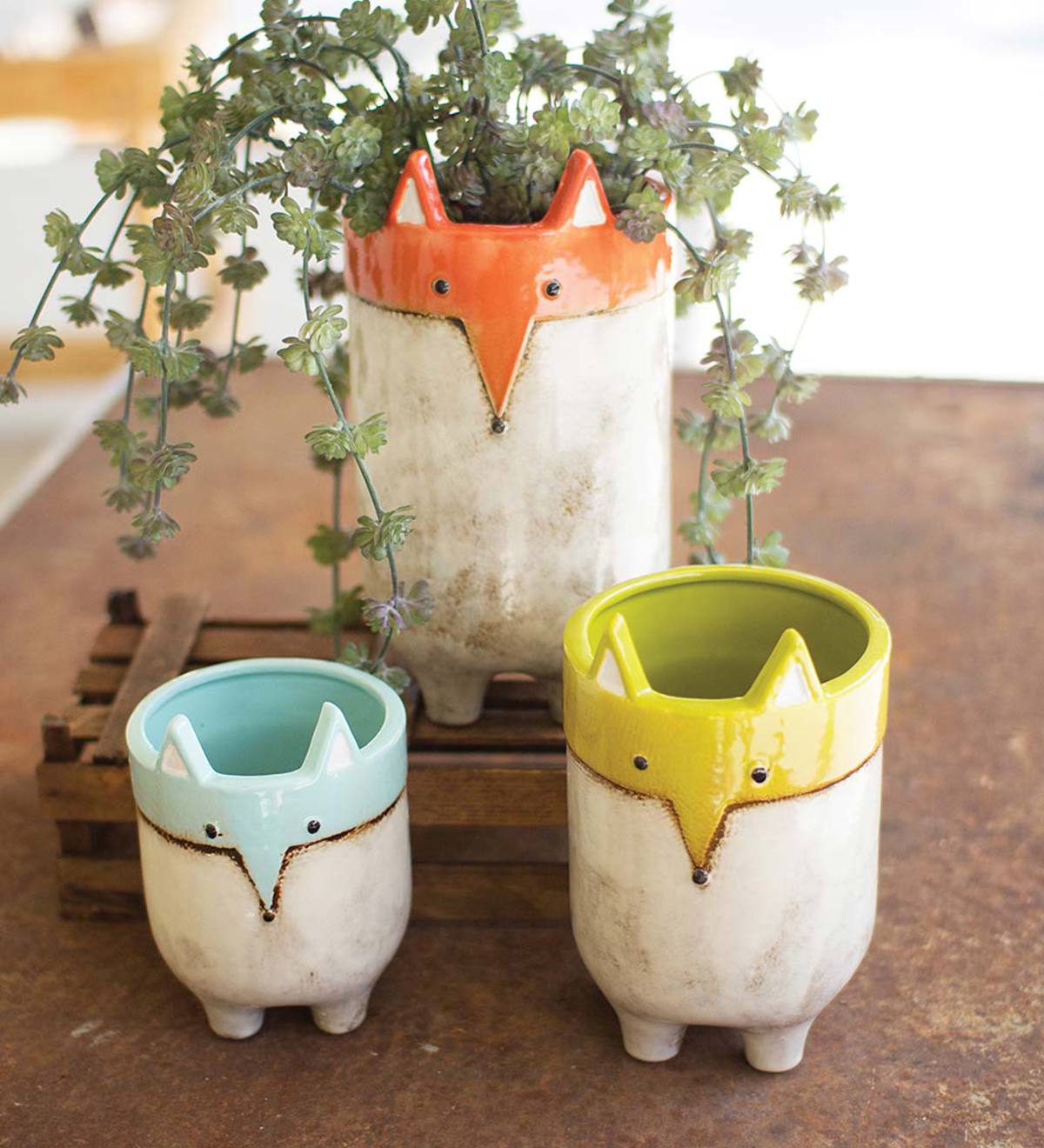 Ceramic Fox Planters, Set of 3