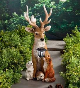 Small Deer Solar Resin Figurine Lifelike Animal Sculpture Statue Home Decor 