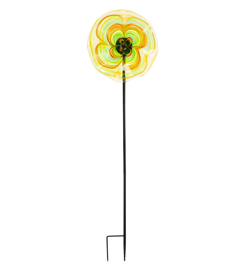 10" Handcrafted Blown Glass Flower With Metal Garden Stake
