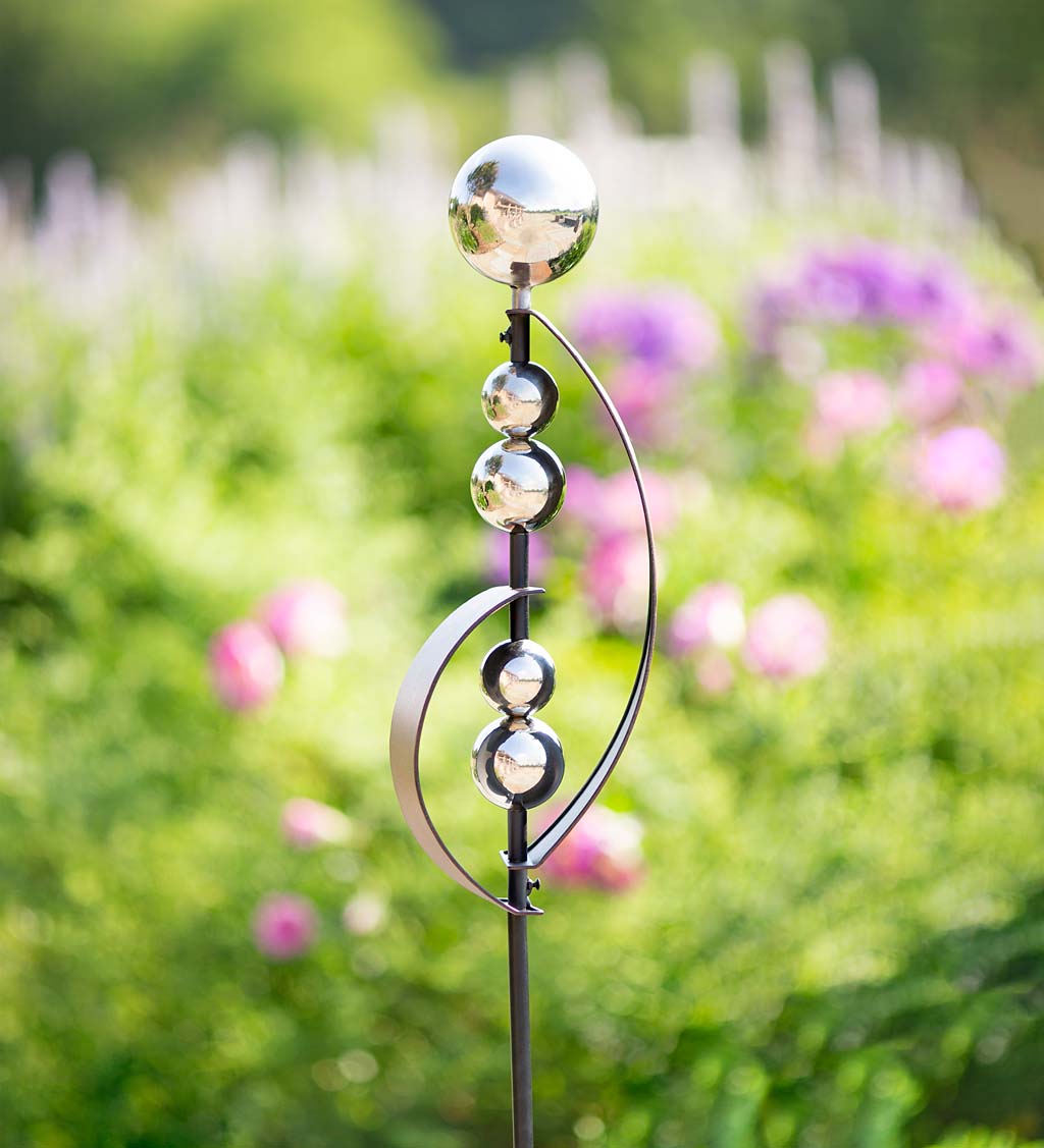 Iron and Stainless Steel Sphere Sculptural Garden Stakes