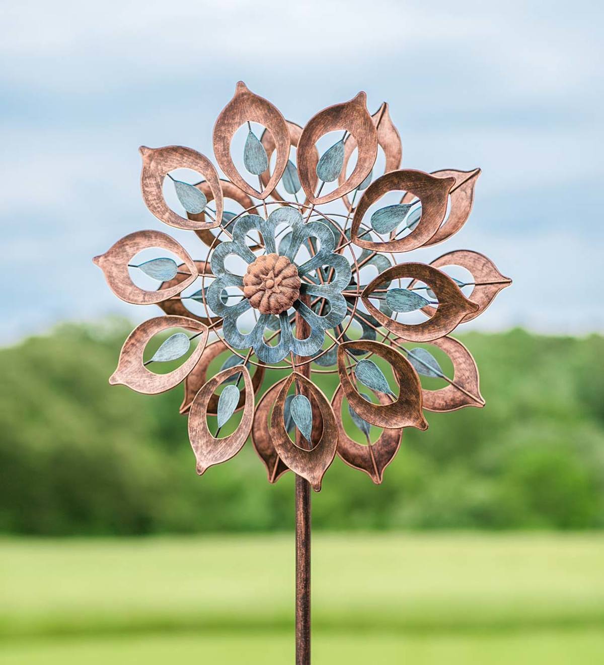Copper-Colored Metal Lily Wind Spinner | Wind and Weather