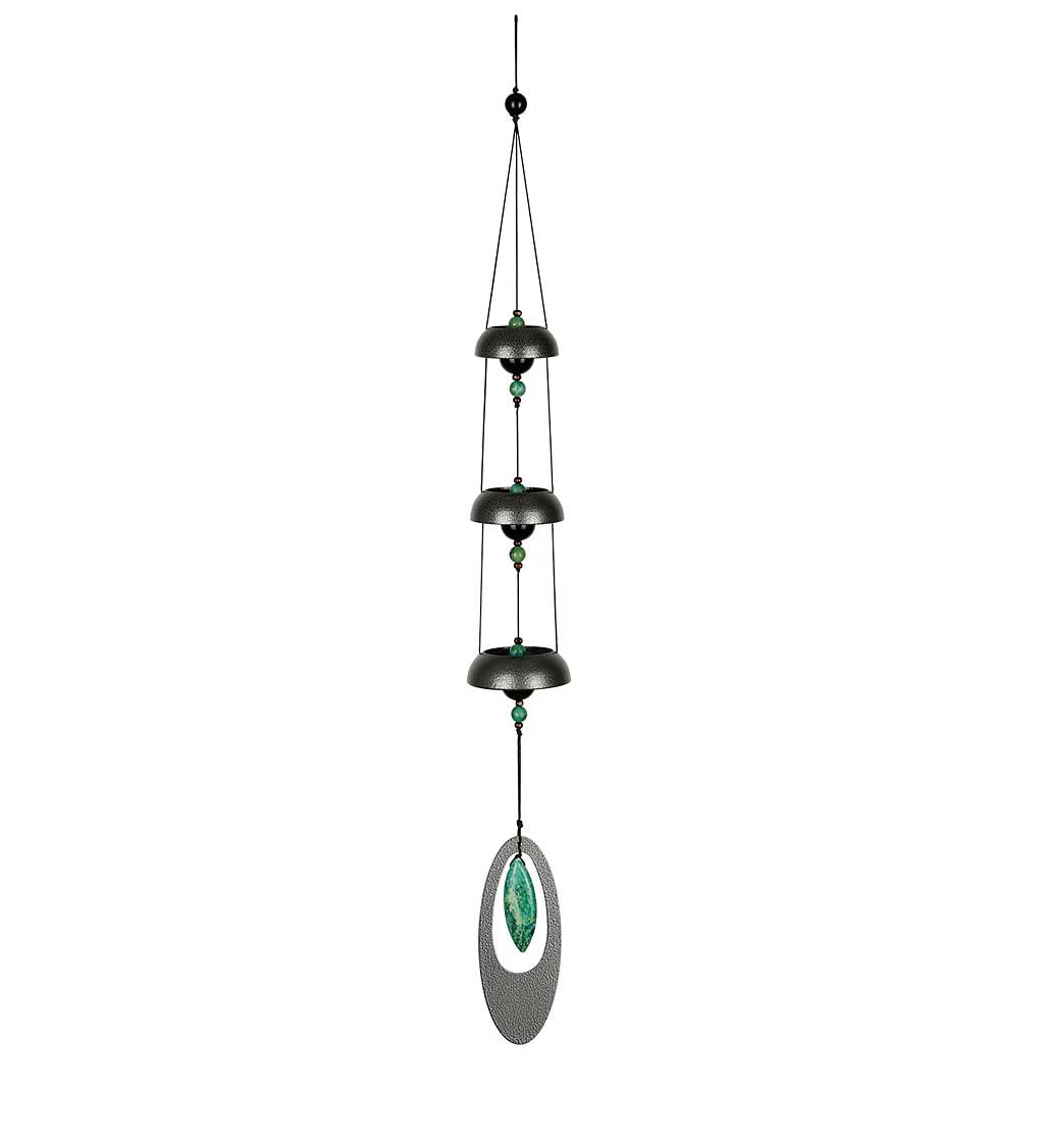 Three-Tone Temple Bells Wind Chime with Stone Accents