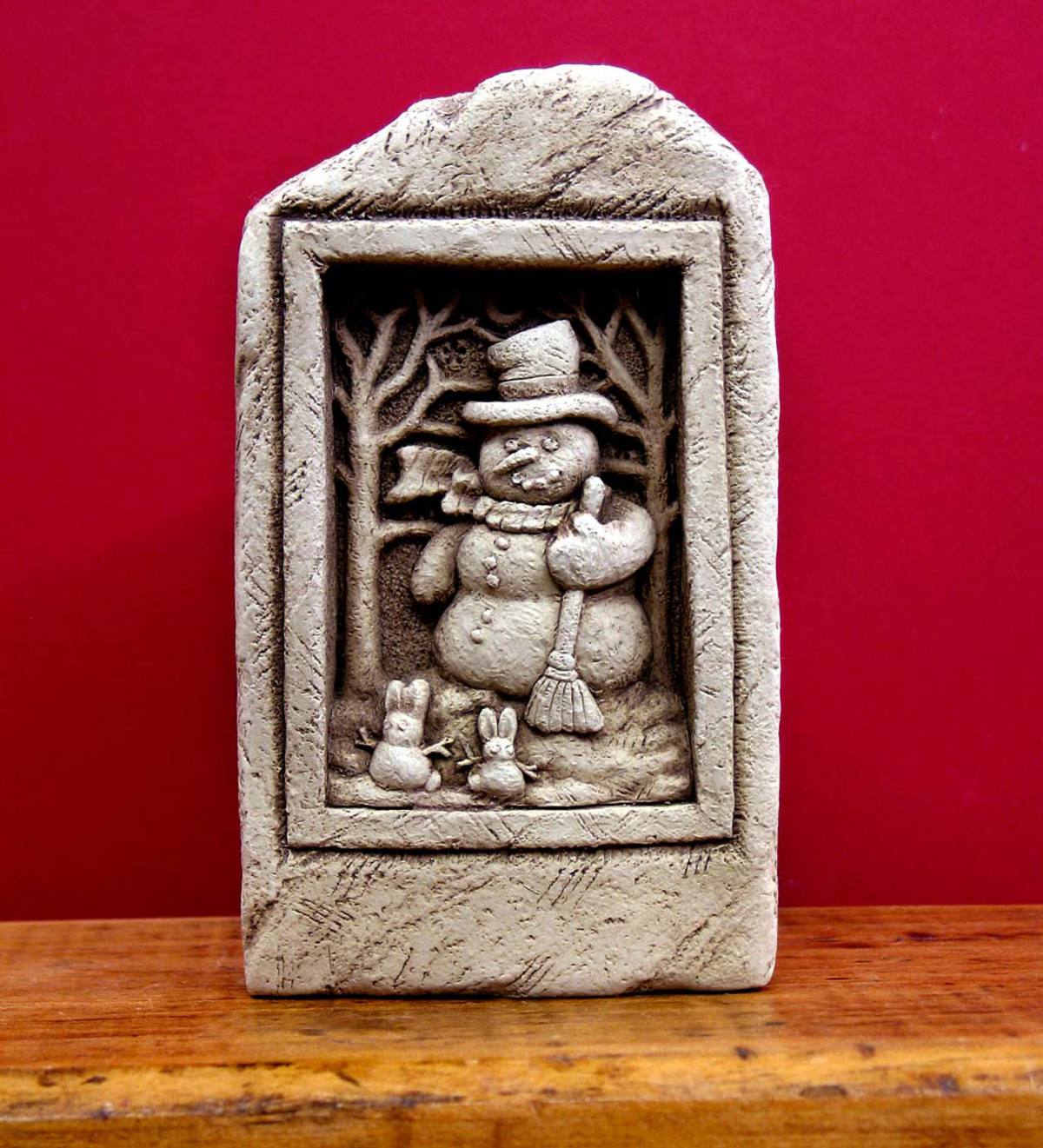 Snowman with Bunnies Decorative Garden Stone