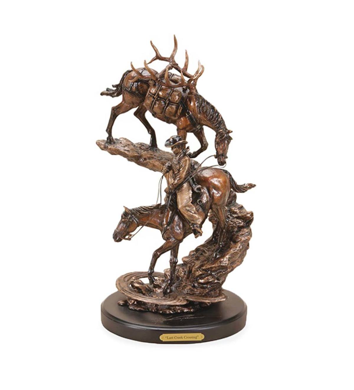 Bronze-Finish Cowboy and Horses Sculpture