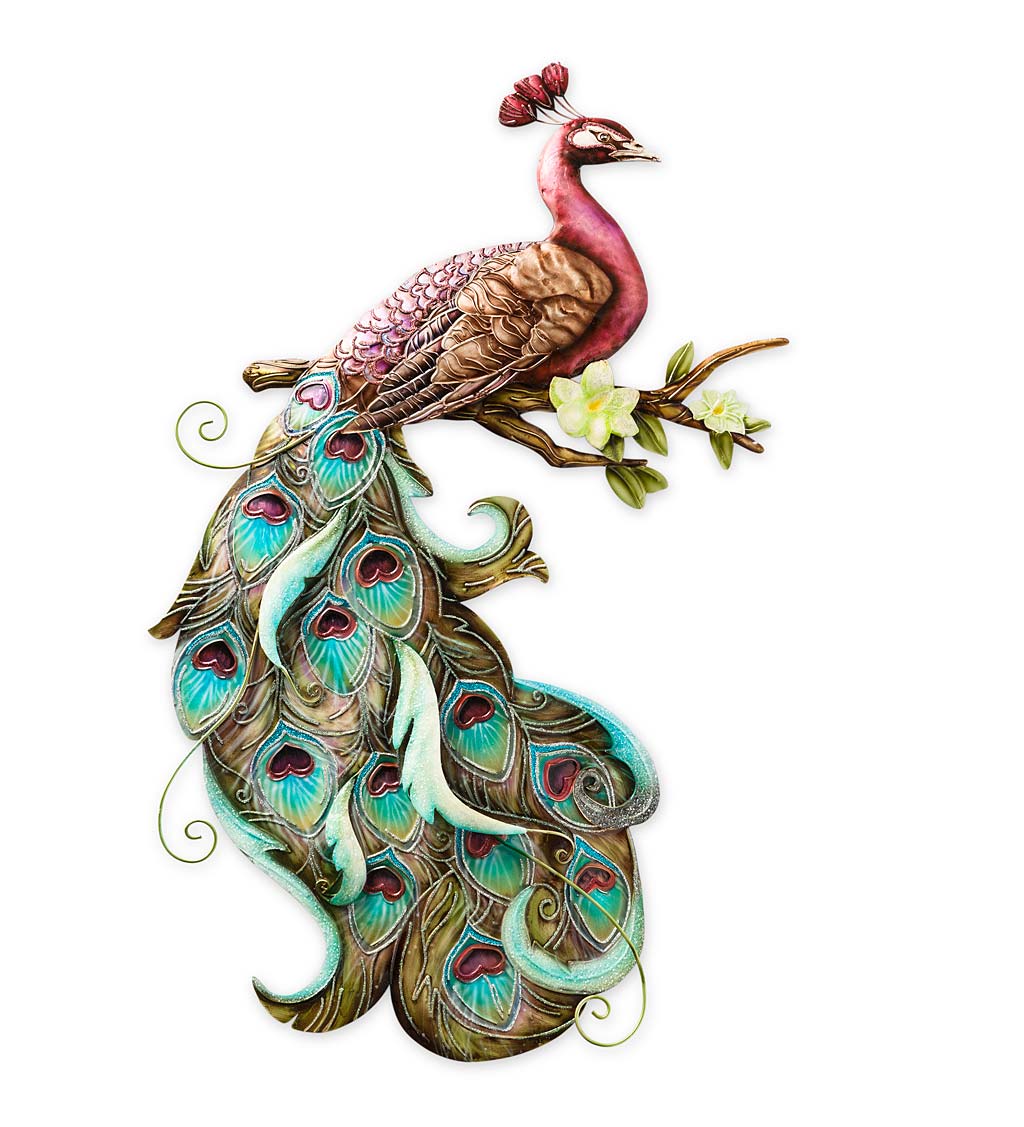 Colorful Handcrafted Metal and Capiz Peacock Wall Art
