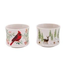 Cardinal and Deer Holiday Ceramic Oil Candles, Set of 2