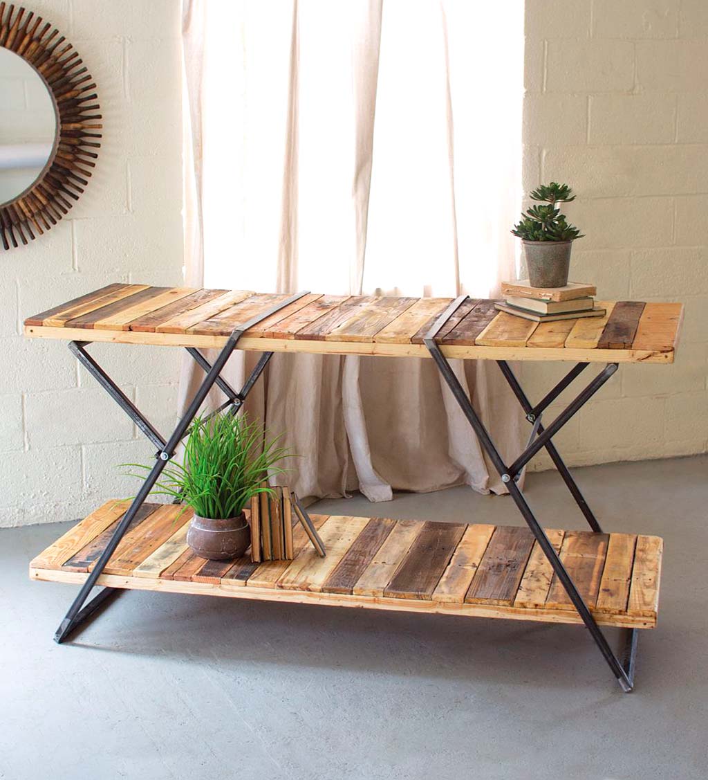 Two-Tier Reclaimed Wood and Iron Folding Table