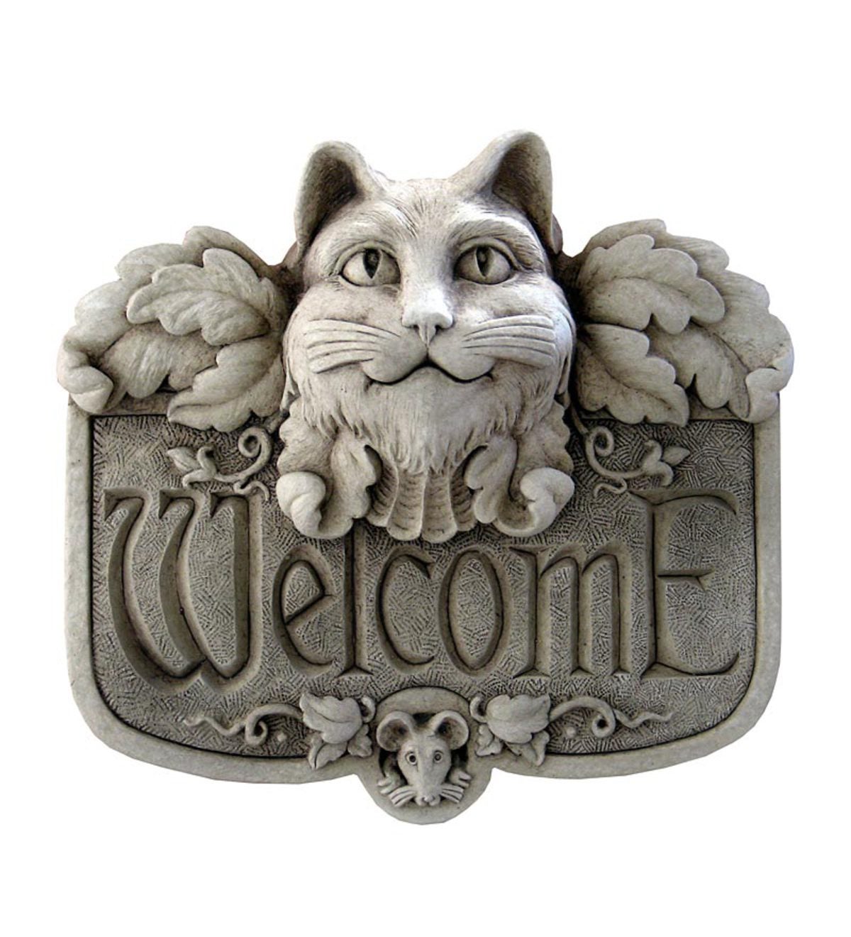 Gothic Cat Welcome Hand Cast Stone Plaque by Carruth Studio