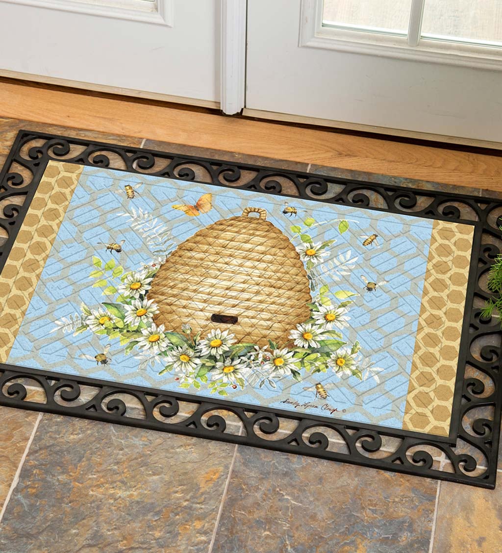 Indoor/Outdoor Honeycomb and Bee Hive Embossed Floor Mat