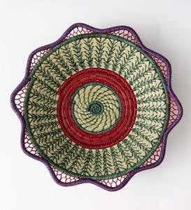Handmade Guatemalan Josefina Wavy-Border Pine Needle Basket