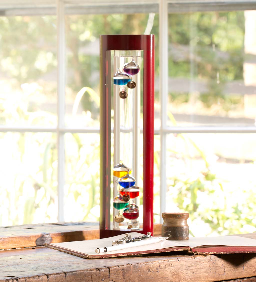 Galileo Thermometer with Beautiful Cherry Finish Wood Frame