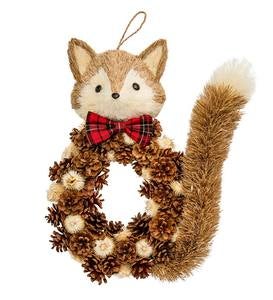 Raccoon or Fox Wreath Winter Year Round Wood Curl Pine Cone Natural Grass 