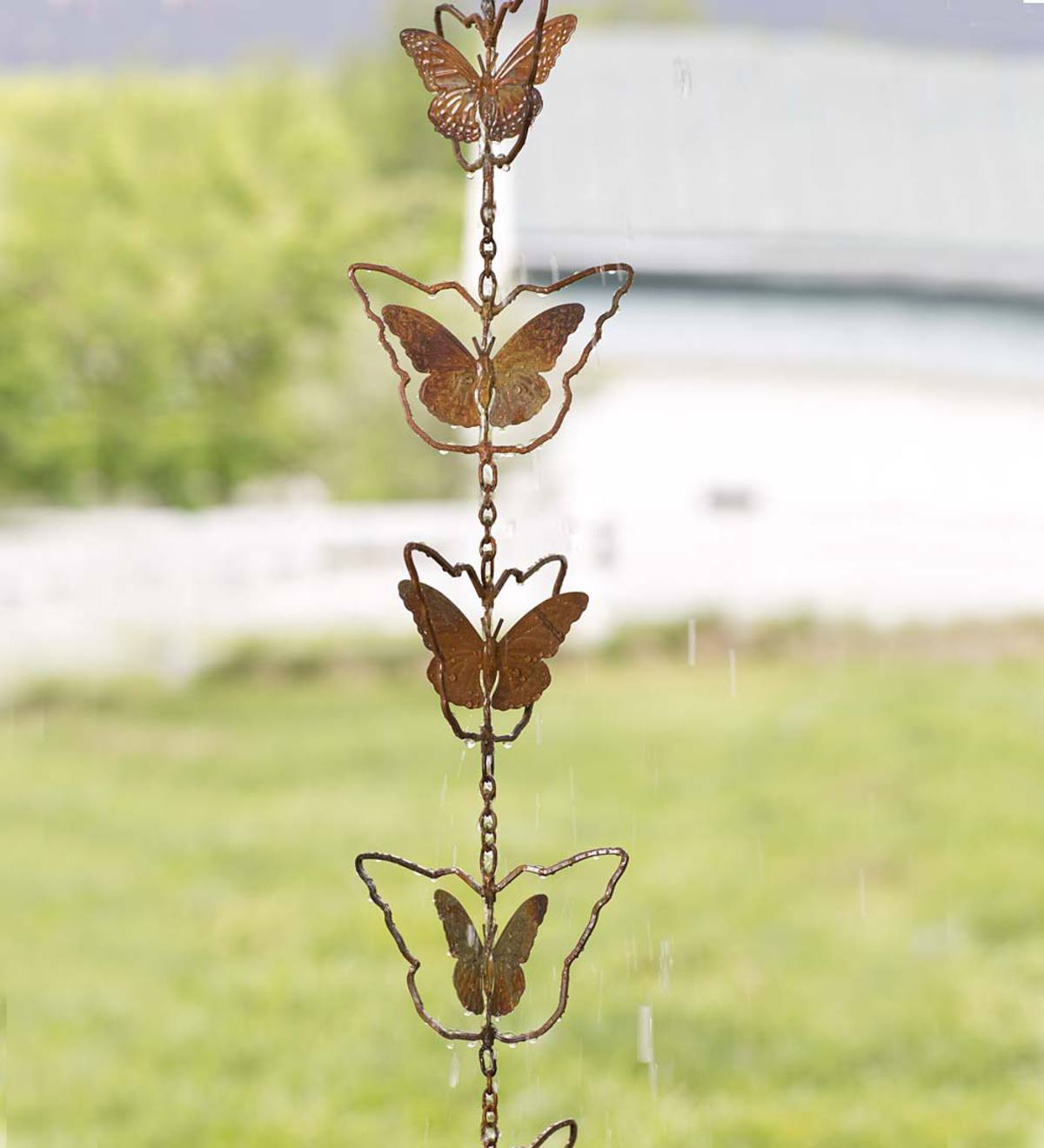 Tfro & Cile Butterfly Rain Chain Gutter Downspout Substitution Decorative Garden Rainwater Diverter Home Decor 8.5 Feet Length 