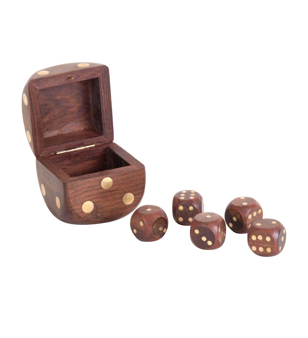 Solid Wood Dice Set with Brass Pips and Hardware