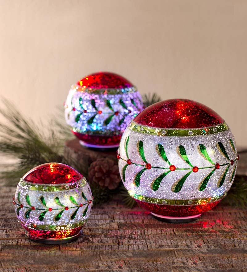 LED-Lighted Table Christmas Balls, Set of 3