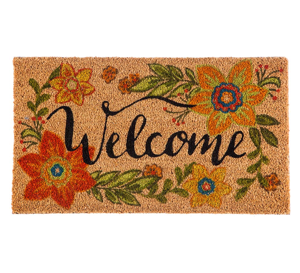 Colorful Floral Welcome Coir Mat