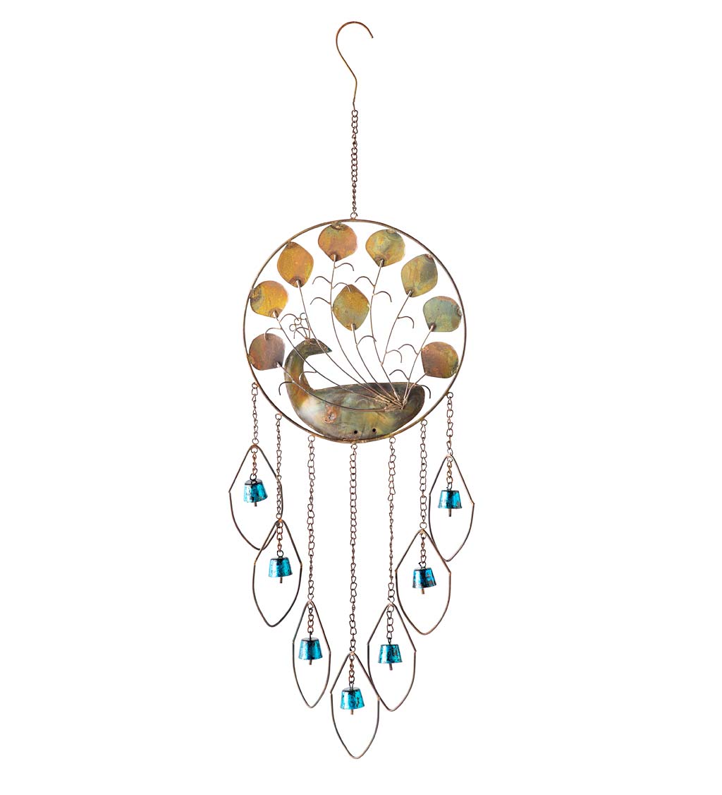 Colorful Turquoise Metal Peacock Wind Chime