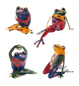 Handcrafted Colorful Metal Yoga Frog Sculpture