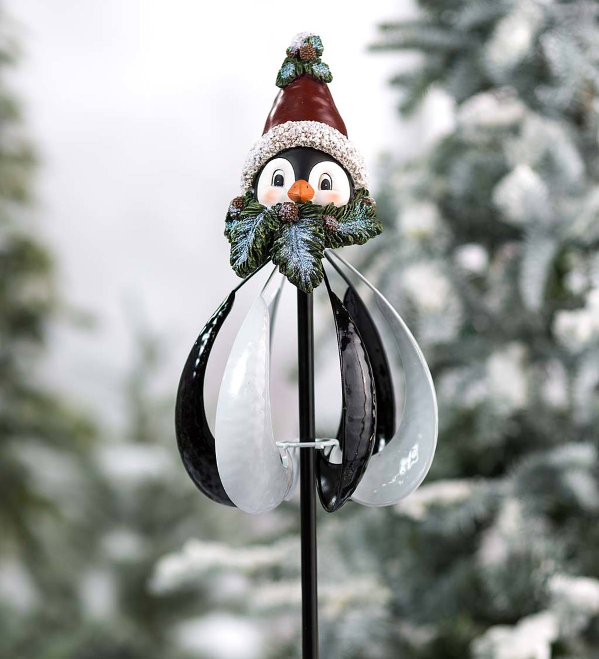 Metal Holiday Penguin Wind Spinner