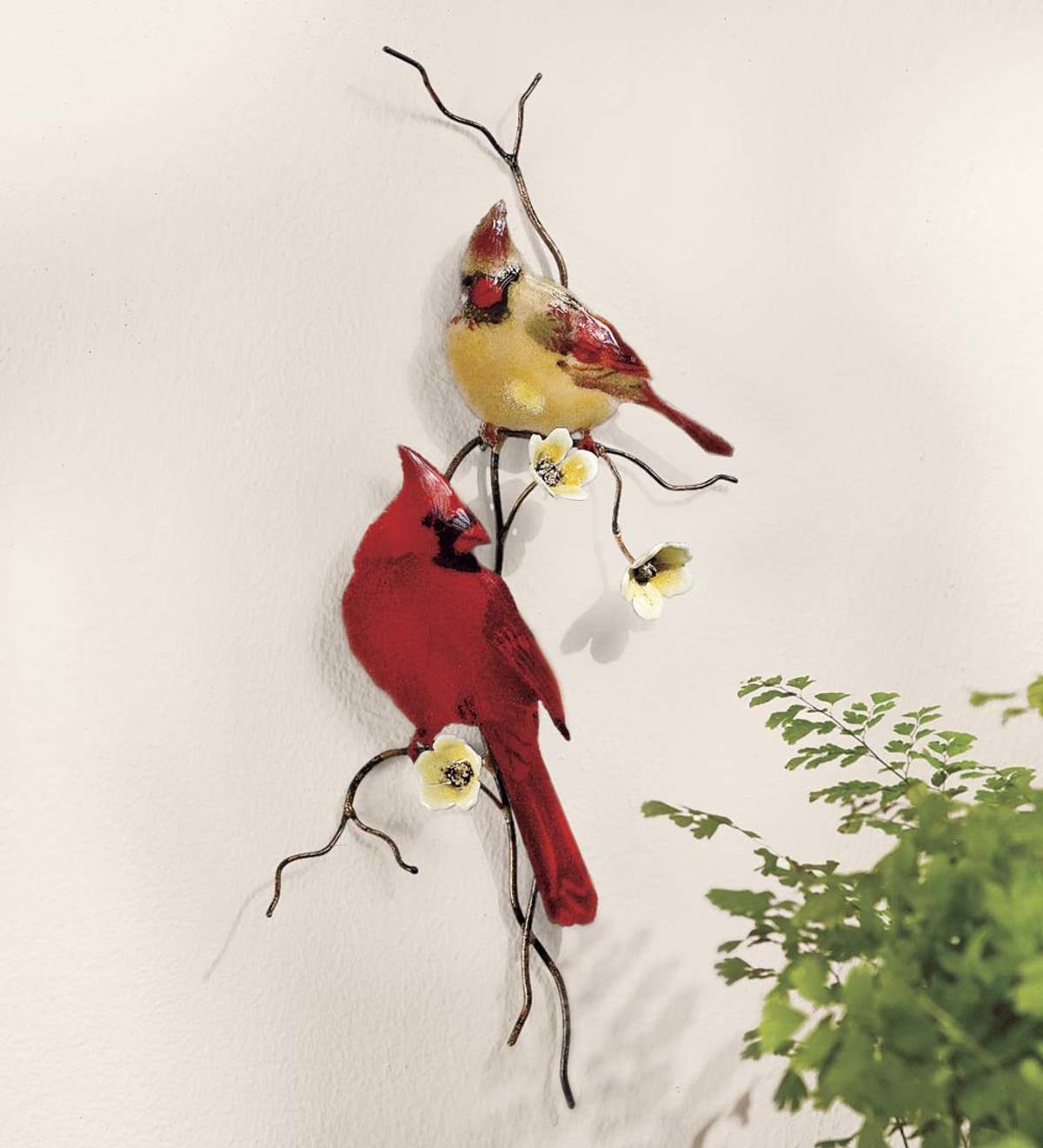 Handcrafted Enamel Glass and Copper Cardinal Wall Sculpture
