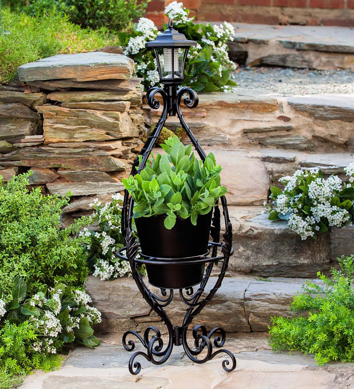 Black Planter With Wood Stand / I thought from the online photos the ...