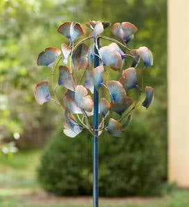 Aged Copper-Colored Ginkgo Leaf Metal Wind Spinner