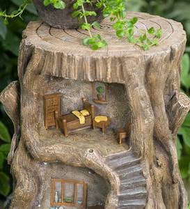 Two-Story Fully-Furnished Solar Lighted Fairy House in a Stump