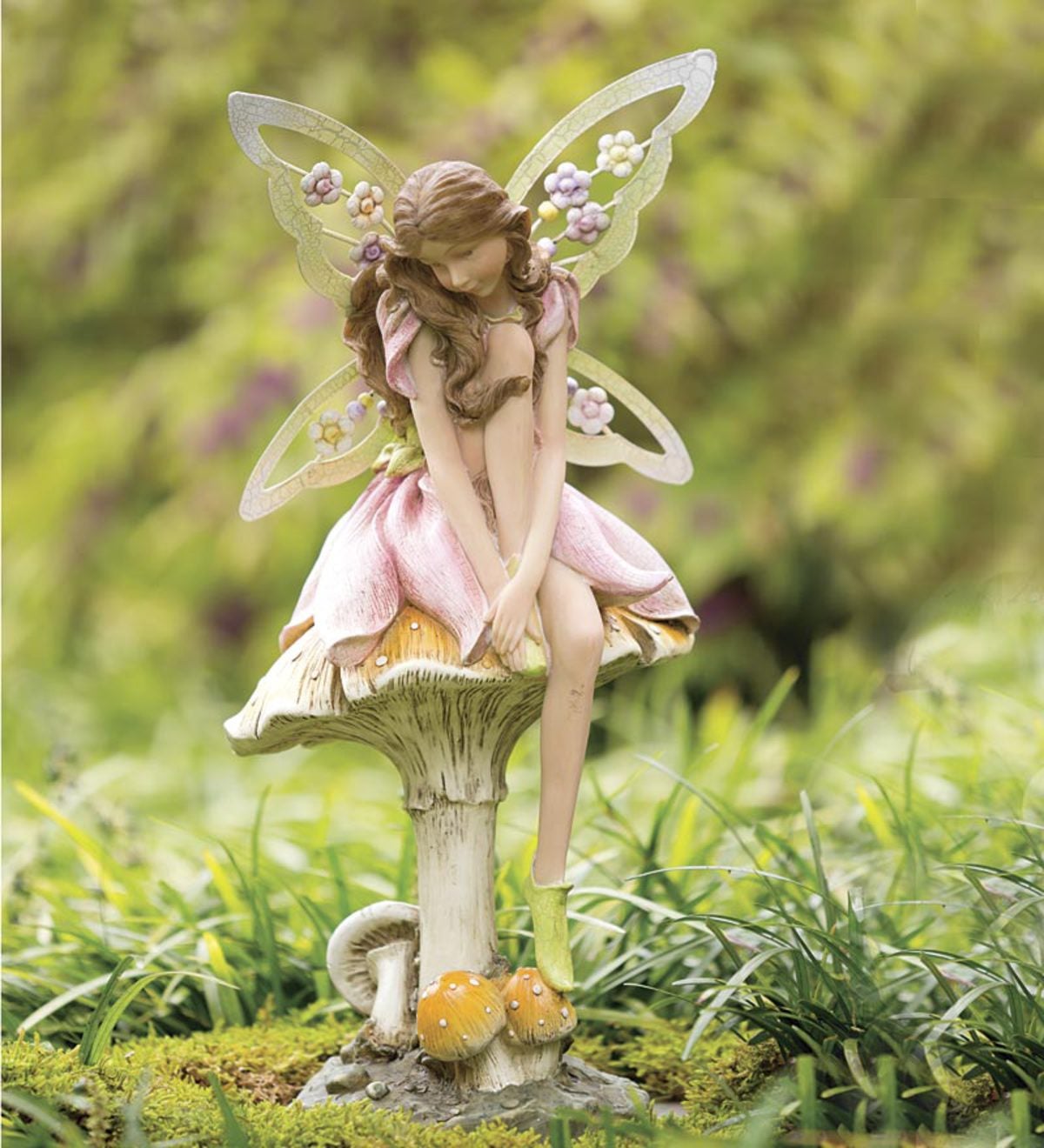 CrystalGeode Sweet Flower Fairy Leaning on Toadstool 