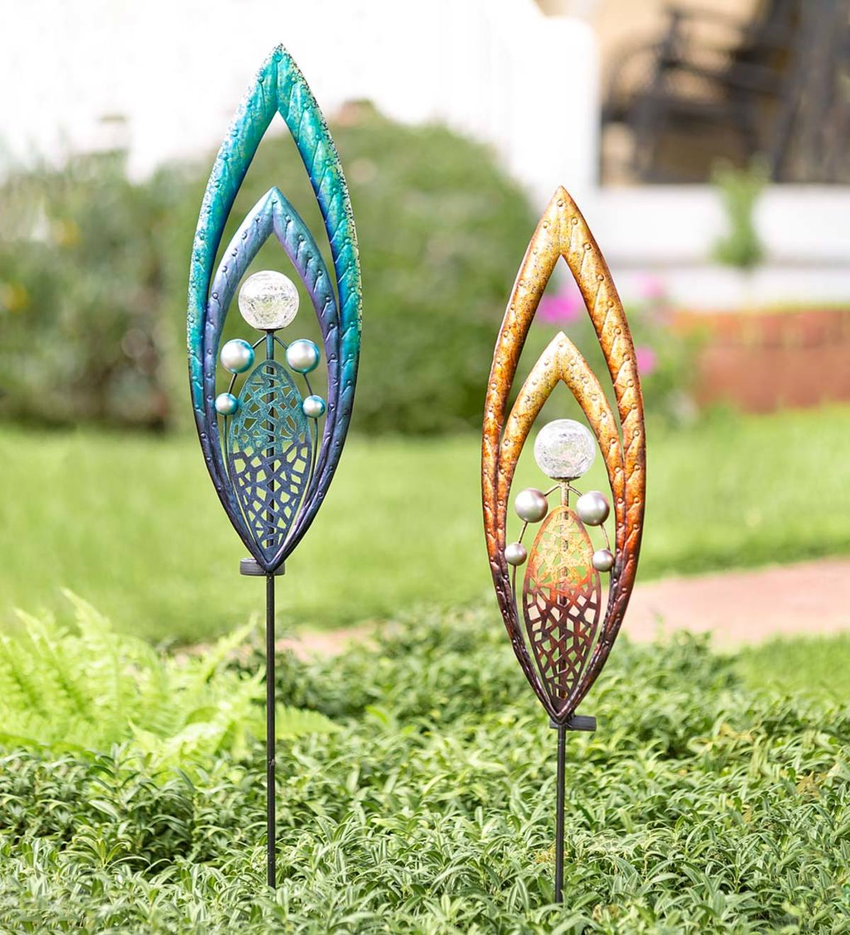Metal and Glass Solar Spear Garden Stake