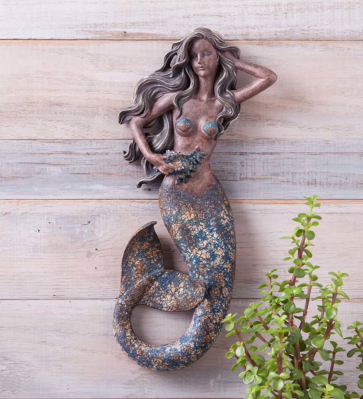Indoor Outdoor Mermaid Wall Sculpture, Large Mermaid Outdoor Wall Art