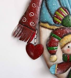 Metal Snowman with Baby Snowman on Ice Skates Wall Decoration