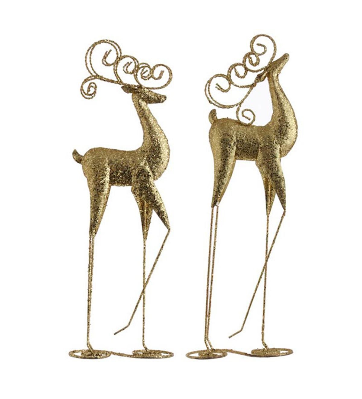 Gold Glittered Deer Table Sculptures, Set of 2 | Wind and Weather