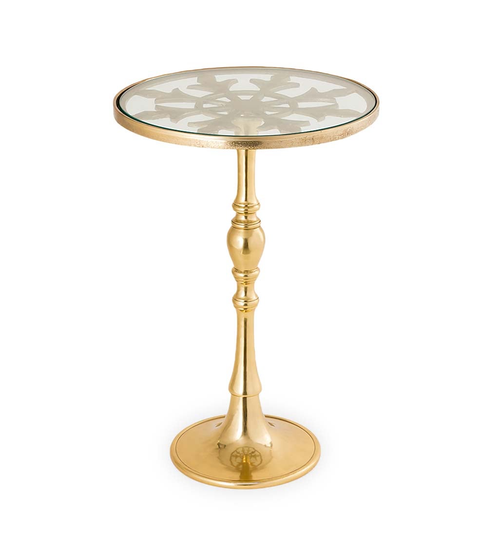 Handcrafted Glass-Topped Side Table with Polished Brass Finish
