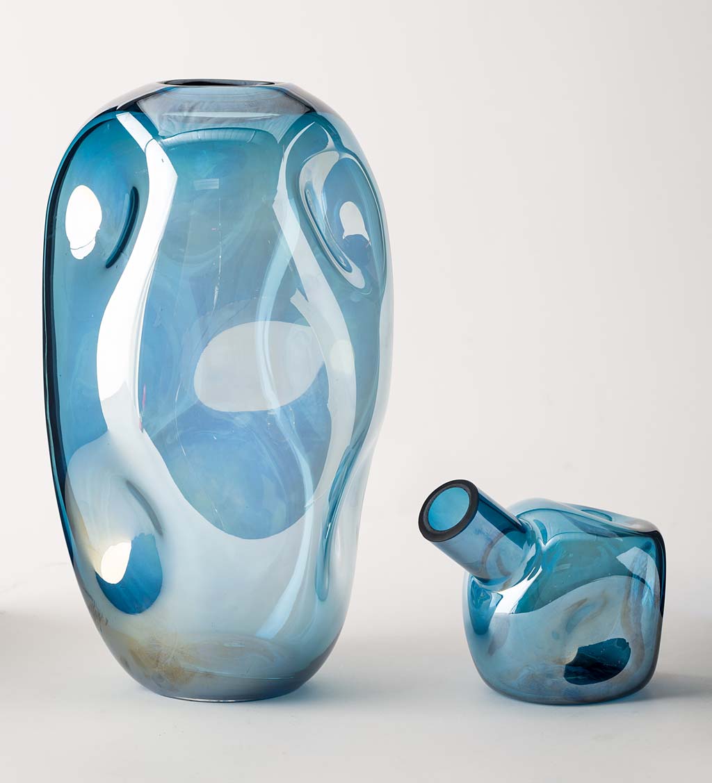 Large Abstract Organically-Shaped Glass Vase 2-Piece Set
