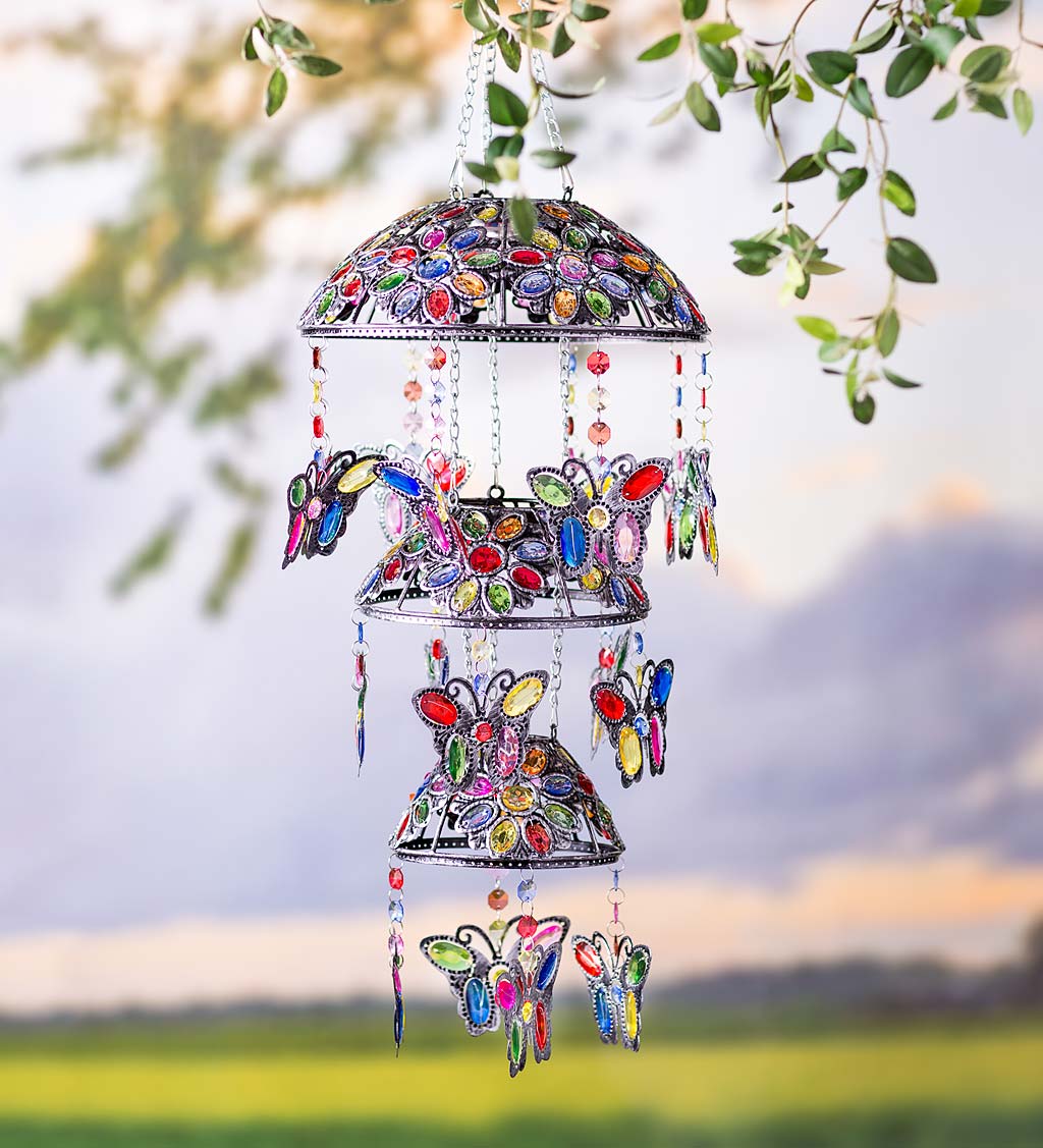 Three-Tiered Solar Jeweled Lighted Butterfly Mobile